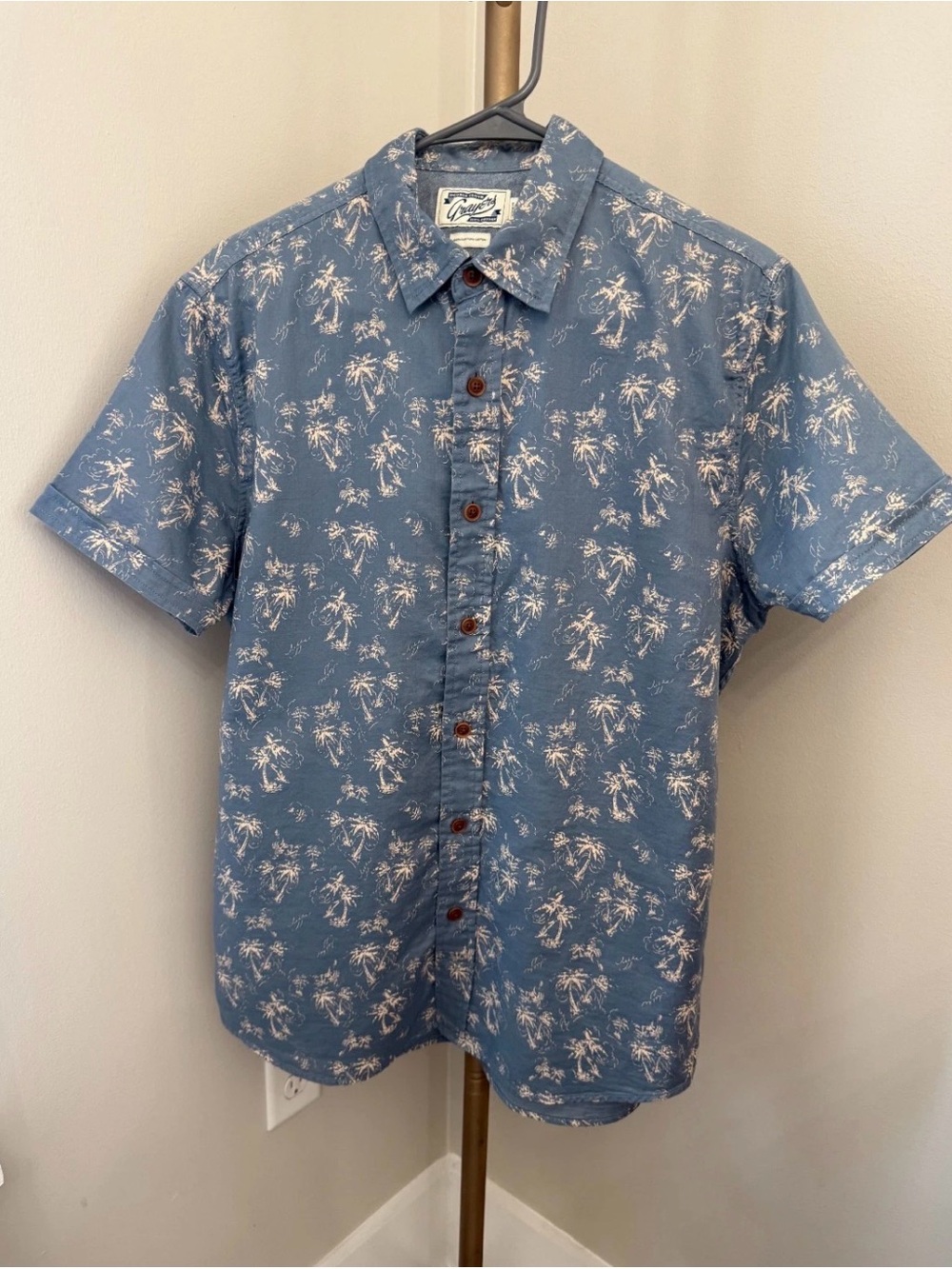 Grayers Double Cloth Button Down Mens Small Cotton Blue Vacation Island Time EUC